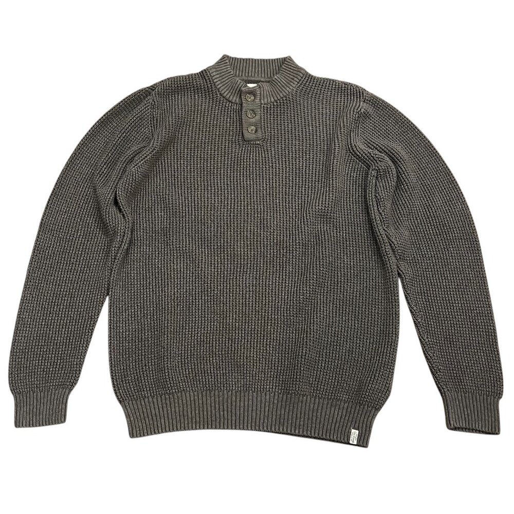 Old Ranch Pinecrest Waffle Knit Henley Sweater, Organic Cotton, Brown, XL